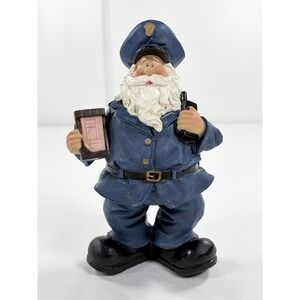 Vintage Police Officer Santa Claus Figurine 8" Cop Resin Holiday Christmas Decor